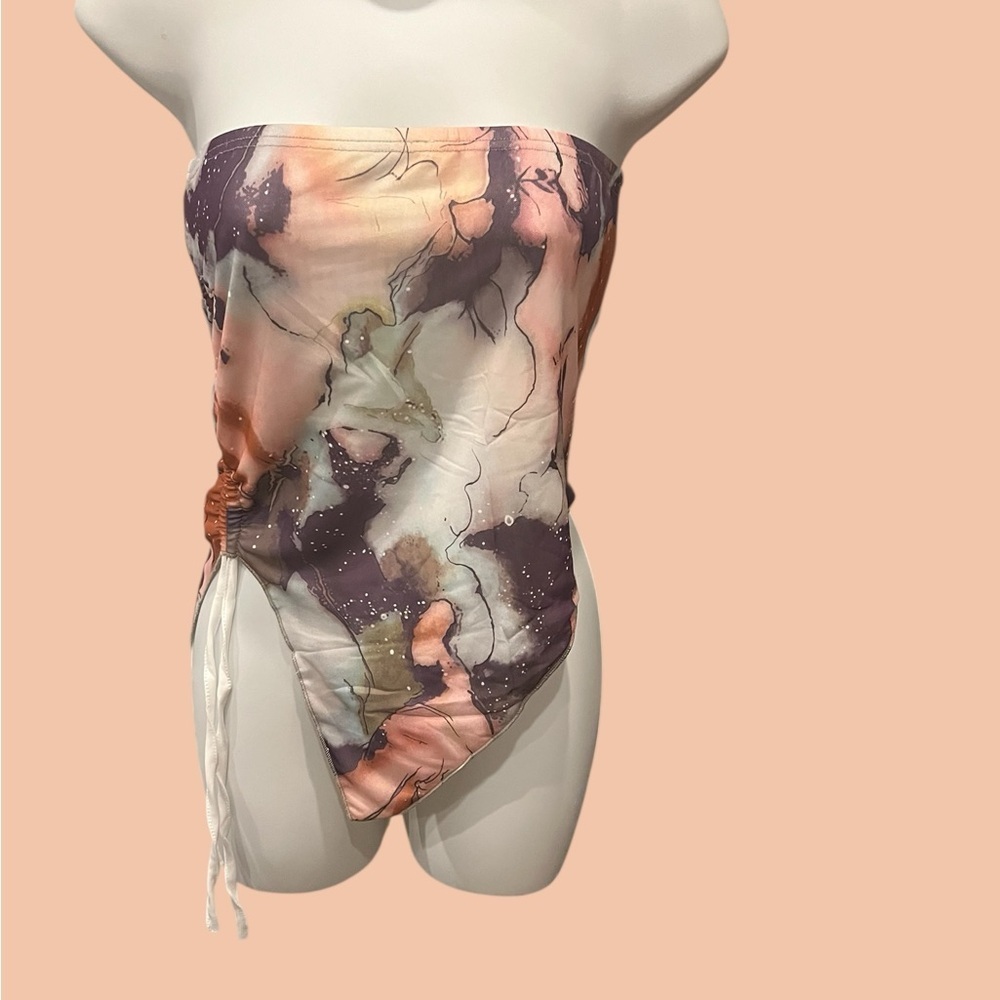 Silky Abstract Strapless Scarf Tube Top – Size M (NWOT)